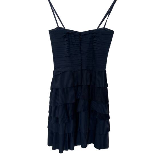 BCBG Maxazria Strapless Tiered Ruffle Mini Dress Womens Size 2 Navy Blue Hoco - Picture 4 of 16